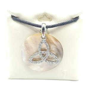 Solvar Clear Rhinestone Abalone Celtic Trinity Knot Pendant Necklace